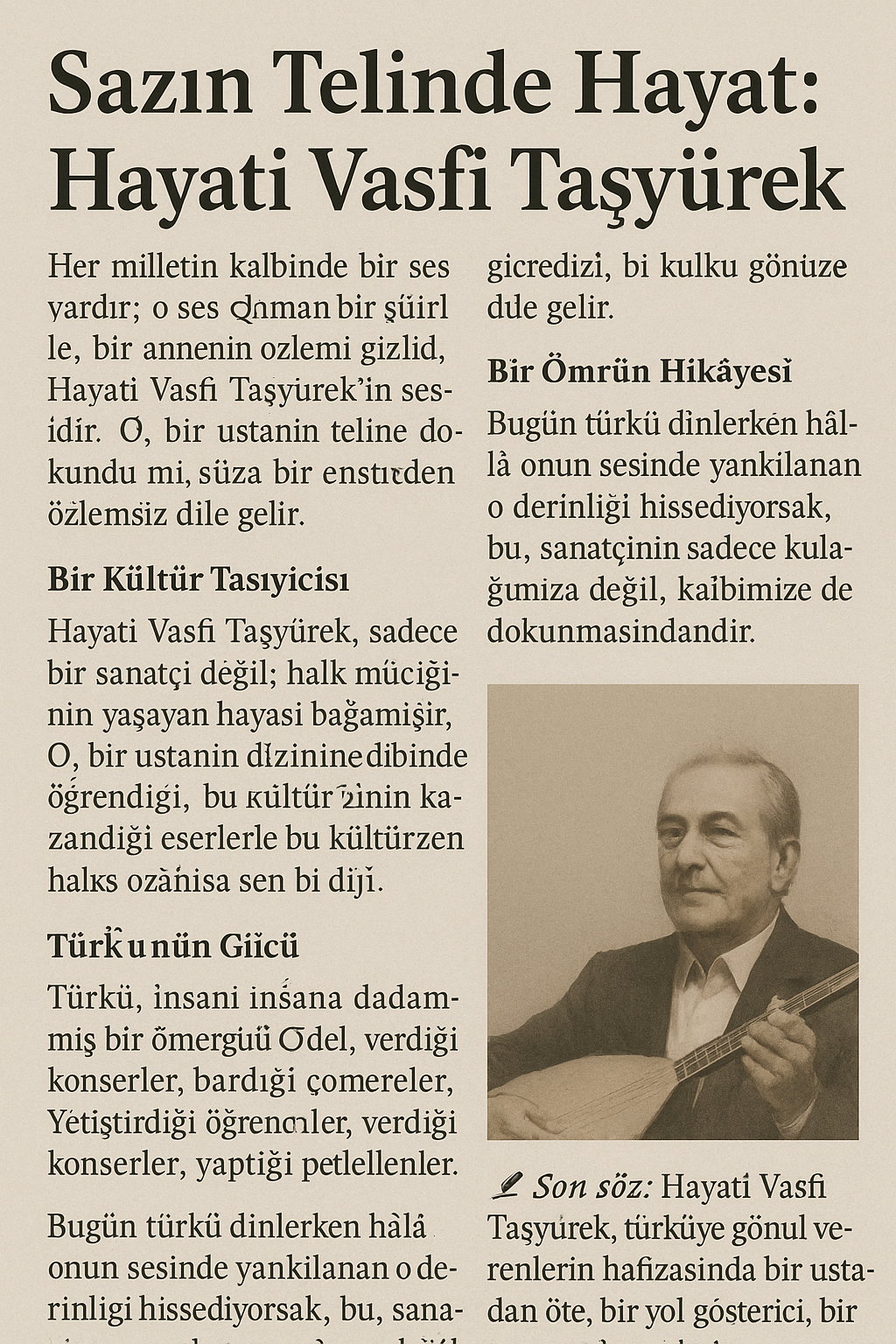 Usta Sazın Sesi: Hayati Vasfi Taşyürek